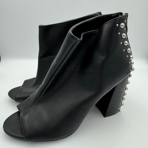Madden Girl Arla Studded Peep Toe Booties Black 8.5M Block Heel Zip Back - Picture 3 of 8